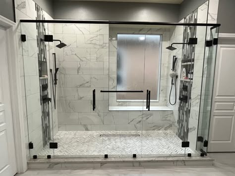 His And Hers Walk In Shower Ideas, Couples Bathroom Shower Design, Shower For 2 People, Master Double Shower Ideas, Couples Bathroom Shower Ideas, Him And Hers Bathroom, Large Double Shower Master Bath, Westshore Home Showers, Walk In Double Shower Ideas