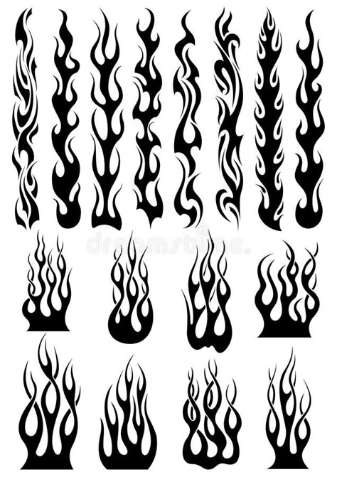 Black tribal flames set royalty free illustration Bracelet Tatoo, Fire Icons, Flame Tattoos, Fire Flames, Fire Tattoo, Flame Art, Flame Design, Stencil Templates, Band Tattoo