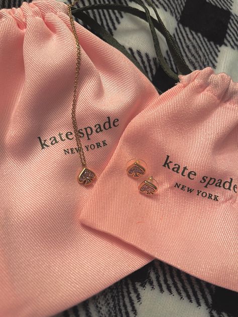 Kate Spade Aesthetic, Earrings Studs Gold, Designer Earrings Studs, Spade Necklace, Kate Spade Jewelry Necklace, Kate Spade Necklace, Spade Earrings, Earrings And Necklace Set, Studs Gold