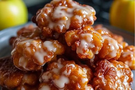 Baked Apple Fritters Apple Fritter Bake Recipe, Baked Apple Fritters Recipe, Healthy Apple Fritters Baked, Baked Apple Fritters Oven, Oven Baked Apple Fritters Recipe, Big Apple Fritters, Custard Bread Pudding, Baked Apple Fritters, Bread Pudding With Apples