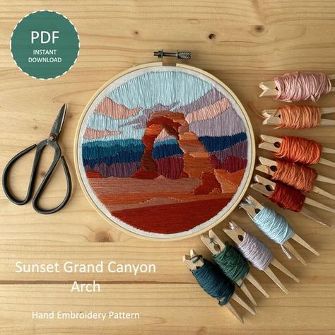 Photo Embroidery, Landscape Embroidery, Utah Desert, Diy Beginner, Hand Embroidery Flowers, Embroidery Flowers Pattern, Thread Painting, Cross Stitches, Sewing Embroidery