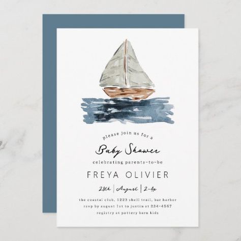 Nautical Watercolor Sailboat Baby Shower Invitation Template Invitation  $2.92 by MontgomeryFest Watercolor Sailboat, Ahoy Its A Boy, Boy Shower Invitations, Ocean Coral, Nautical Baby Shower, Nautical Baby, Boy Baby Shower, Baby Shower Invitations For Boys, Shower Design