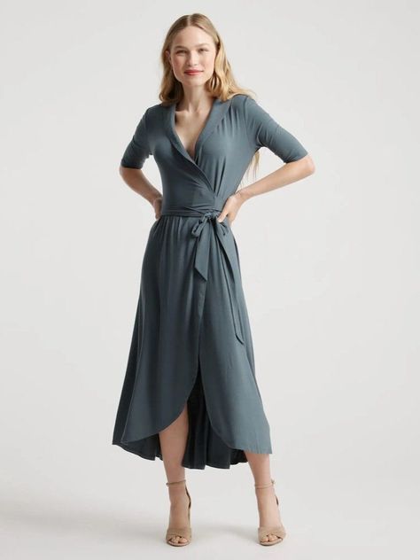 Quince Jersey Wrap Dress, Midi Wrap Dress, Overlay Dress, High Quality Dress, Dress Out, Elbow Length Sleeve, Quince, Swing Dress, Fit & Flare