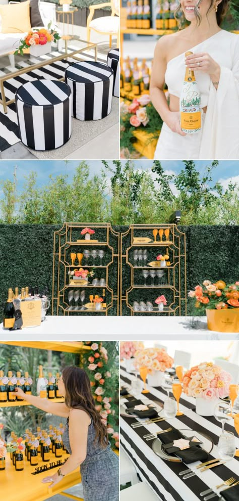 Veuve Party Decor, Veuve Clicquot Party Decor Ideas, Moet Theme Party, Verve Cliquot Champagne Party, Veuve Clicquot Table Setting, Veuve Clicquot Theme Party, Veuve Clicquot Birthday, Veuve Birthday Party, Veuve Cliquot Aesthetic