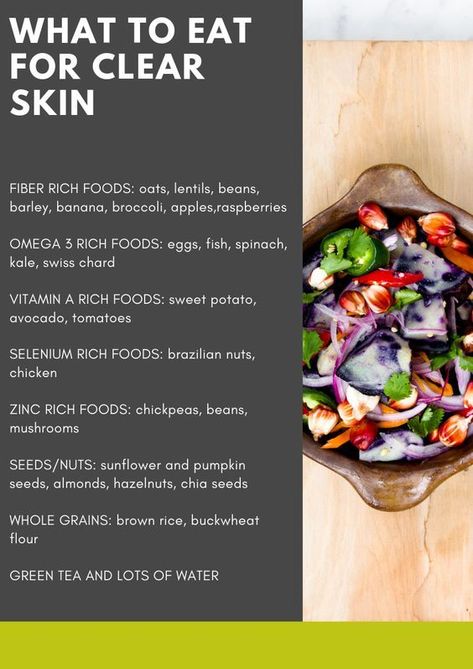 The Acne DietWhat To Eat For Clear Skin Eat For Clear Skin, Collagen Foods, Selenium Rich Foods, Hormonal Acne Diet, Food For Acne, Foods For Clear Skin, Healthy Skin Diet, Zinc Rich Foods, Clear Skin Diet