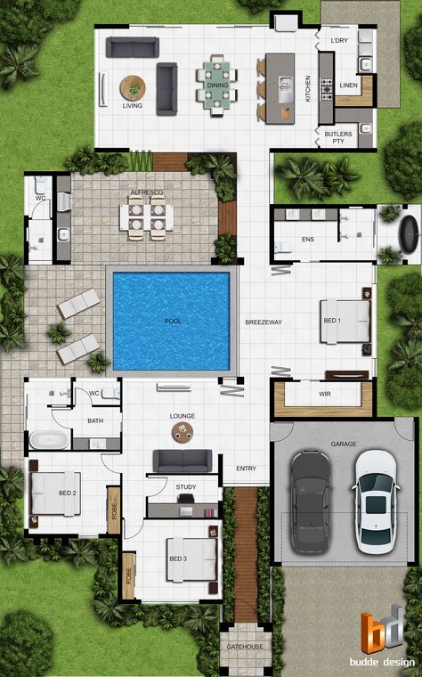 House With Views Floor Plans, Open Plan 3 Bedroom House Plans, Home Site Plan, Bloxburg Bbq Area, House With Pool Plans, Open Plan Floor Plan, Open Plan House Plans, 3 Bedroom Floor Plans Open One Level, Single Level House Plans Open Floor