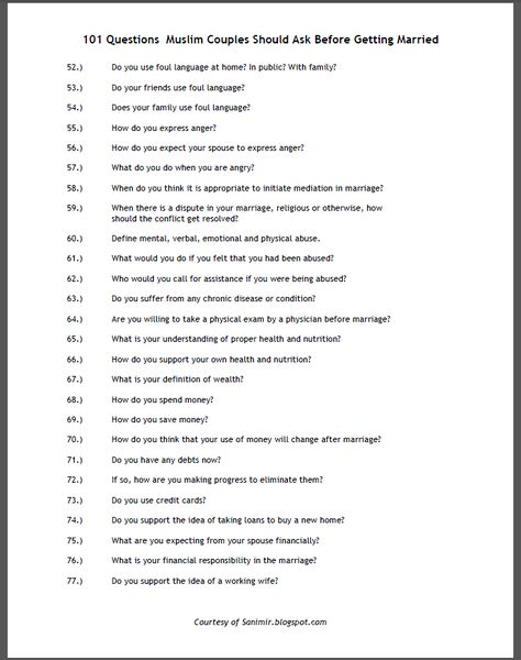 Live.. Learn.. Laugh: 101 Questions for Muslim couples to ask before marriage Questions Before Getting Married, Things To Ask Before Marriage, Bill Johnson Quote, Learning Islam, Questions To Get To Know Someone, Coran Quotes, Questions For Couples, Couples Retreat, Islam Marriage