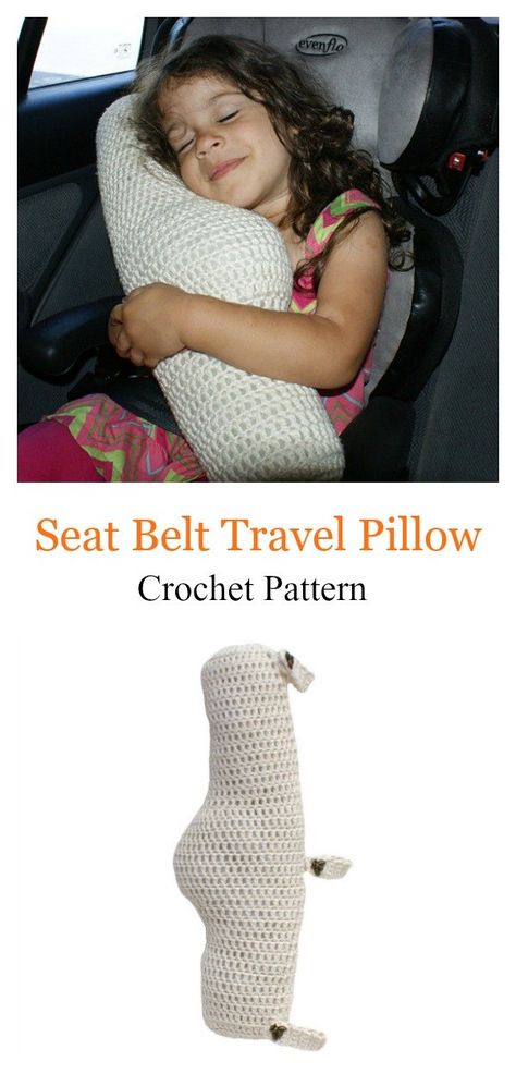 Seat Belt Travel Pillow Crochet Pattern Car Crochet Projects, Neck Pillow Pattern, Crocheted Pillows, Crochet Travel, Pillow Crochet Pattern, Crochet Whale, Travel Neck Pillow, Pillow Patterns, Pillow Crochet