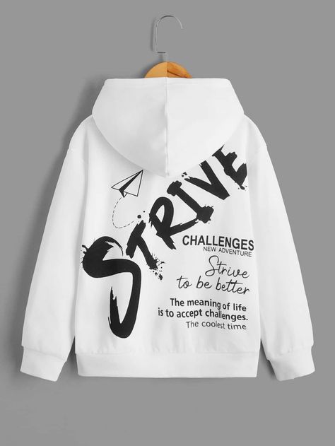 White Casual Collar Long Sleeve Fabric Slogan Pullovers Embellished Slight Stretch Spring/Fall Boys Clothing Hoodies For Boys, Futuristic Shoes, Shein Kids, Slogan Sweatshirt, Stylish Hoodies, Floral Print Rompers, Denim Pocket, Cute Jackets, Boys Hoodies