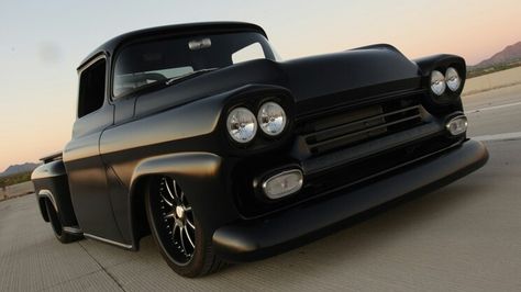 58 chevy apache ( matte black ) E90 Bmw, Chevy Apache, Chevrolet Apache, Trucks Chevy, Black Truck, Hot Rod Trucks, Foose, Chevy Pickups, Rat Rods