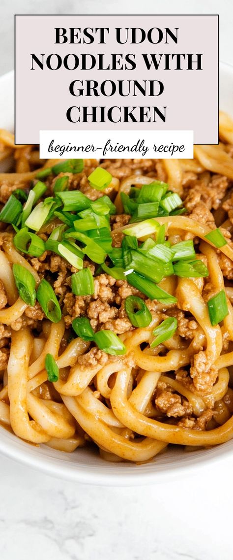 Image for Best Udon Noodles with Ground Chicken Asian Ground Chicken Recipes, Easy Udon, Udon Noodle Recipe, Udon Noodles Recipe, Lo Mein Noodles, Noodles Chicken, Noodles Lover, Ground Chicken Recipes, Lo Mein