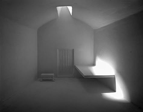 James Casabere, Prison Cell with Skylight, Model photography ... Prison Room, Prison Cell Aesthetic, Modern Prison, Cell Room, Futuristic Prison, Prison Cell Background, Futuristic Prison Cell, James Casebere, Padded Room