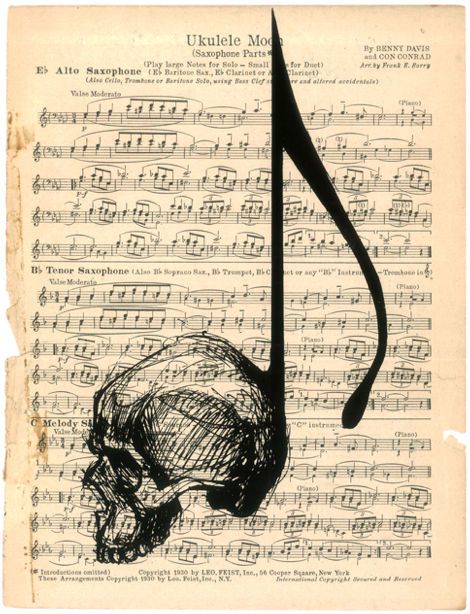 Skull Derek Hess, Notes Art, Music Tattoo, Music Tattoos, A Skull, Trendy Tattoos, Rose Tattoos, Skull And Bones, Skull Art