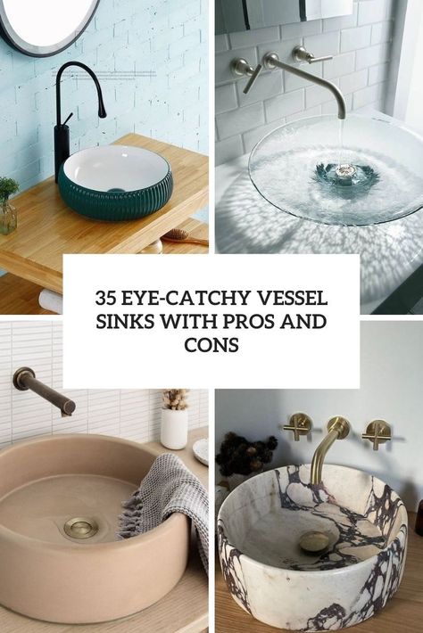 Eye catchy vessel sinks with pros and cons Vessel Sink Vanity Powder Rooms, Bowl Style Bathroom Sink, Vessel Sink Powder Room Ideas, Sink Vessel Bathroom Ideas, Bathroom Vanity Vessel Sink Ideas, Powder Room Vessel Sink Ideas, Powder Room With Vessel Sink Ideas, Bowl Sinks For Bathroom, Stone Bowl Sink Bathroom