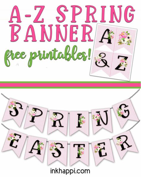 Printable Spring banner A-Z #freeprintable #spring #banner Free Birthday Banner, Spring Friends, Easter Treat Bags, Spring Banner, Banner Printable, Spring Printables, Free Printable Cards, Banner Letters, Easter Coloring Pages