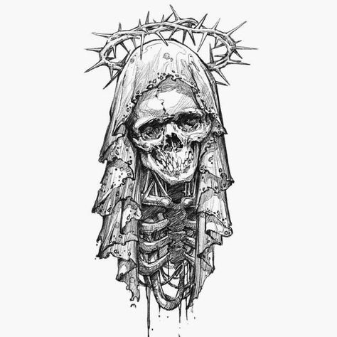 Guild Ff, Creepy Tattoos, Skulls Drawing, Dark Art Tattoo, Skull Tattoo Design, Tattoo Sketch, Dark Art Drawings, Dark Tattoo, A Skull