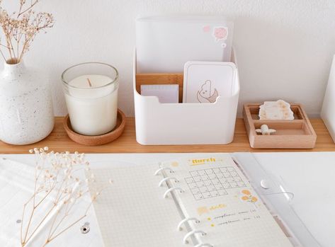 #aesthetic #smallbusiness #bujo #bulletjournal #minimal Desk Minimal, Desk Setup Aesthetic, Minimal Desk Setup, Writers Desk, Casual Home Decor, Minimal Desk, Desk Aesthetic, Studio Inspiration, Aesthetic White