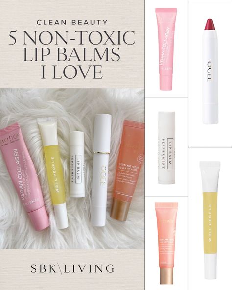 CLEAN BEAUTY \ 5 non-toxic lip balms I love using. These clean beauty options for lips are non-toxic, pretty and fun. | SBK Living Lip Balms, Non Toxic, Find Beauty, Self Care Routine, Clean Beauty, Glowing Skin, Beauty Skin, Lip Balm, Skin Care Routine