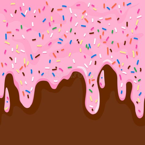 Pink frosting with colorful sprinkles dripping on chocolate. Pink cream frosting , #AFFILIATE, #sprinkles, #dripping, #colorful, #Pink, #frosting #ad Ice Cream Drip Wallpaper, Sprinkle Drawing, Wallpaper Cookies Backgrounds, Frosting Illustration, Chocolate Vector, Sprinkles Art, Chocolate Background, Team Decor, Ice Cream Wallpaper