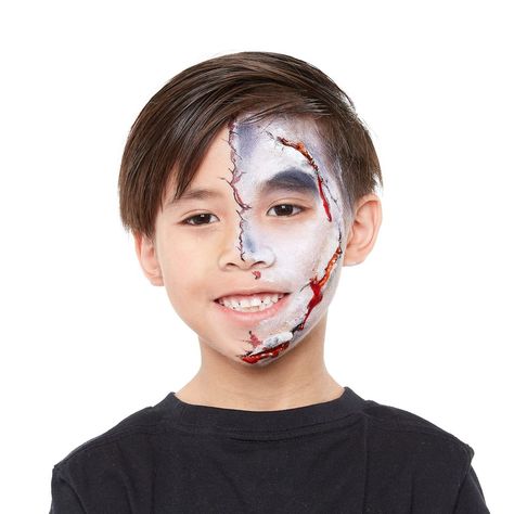 Zombie Face Paint | Halloween Kids Look | Snazaroo (US) Face Skeleton Makeup, Half Face Skeleton Makeup, Zombie Face Paint, Face Skeleton, Mask Face Paint, Paint Halloween, Face Paint Ideas, Adult Face Painting, Zombie Face