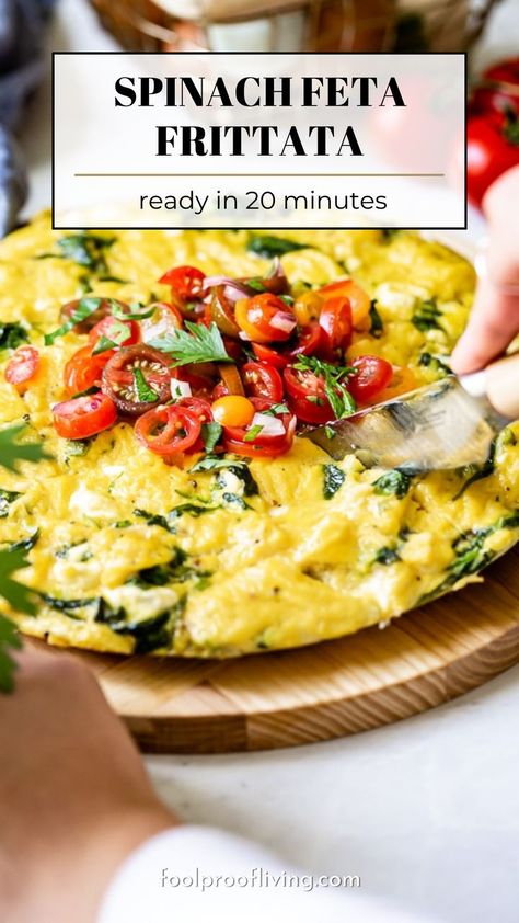 Spinach Feta Frittata on a board. Breakfast Fritatta, Spinach Feta Frittata, Casserole For A Crowd, Spinach Frittata Recipes, Mexican Egg, Feta Frittata, Pancakes For Two, Best Breakfast Ideas, Best Pancakes