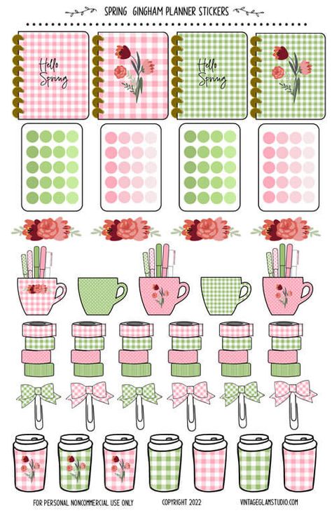 Spring Gingham, Planner Stickers Printable, Erin Condren Stickers, Free Printable Planner Stickers, Weekly Planners, Stencil Printing, Erin Condren Planner, Stickers Printable, Planner Erin Condren