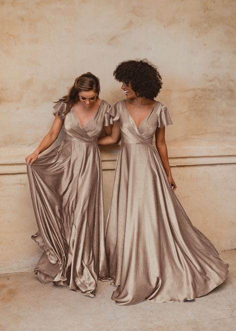 Auckland To872 | Melissa E Bridal Tania Olsen Bridesmaids, Satin Dresses Design Ideas, Plus Size Satin Bridesmaid Dresses, Satin Bridesmaid Dresses Plus Size, Charmeuse Bridesmaid Dress, Wedding Hacks, Evening Gowns With Sleeves, Bridesmaid Dresses With Sleeves, Wedding 2025