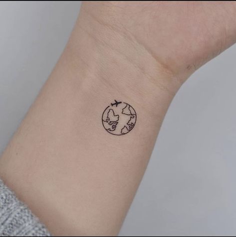 Around The World Tattoo, World Globe Tattoos, The World Tattoo, World Travel Tattoos, Tattoo On The Wrist, Globe Tattoos, Plane Tattoo, Hidden Tattoos, Bff Tattoos