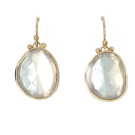 Rose cut clear quartz set in 14k gold bezel with sterling silver backs on handmade 14k gold french hooks. A simple, classic and eye catching pair of earrings that add so much glamour to every outfit. Emily handpicks each stone in our Hudson Valley studio, the piece is handmade to order. Approximate stone size is 19mm x 15mm. Approx ct weight: 20.1cts Mohs Stone Hardness:7 These one of a kind earrings are handmade to order in Emily's Hudson Valley studio. If you have questions about sizing, shipp Luxury Teardrop Earrings With Bezel Setting, Luxury Dainty Gemstone Earrings, Luxury Gemstone Earrings For Everyday, Quartz Earrings, Hudson Valley, Clear Quartz, Rose Cut, Sterling Silver, Stone