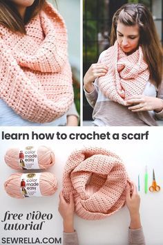 How To Crochet A Scarf, Crochet A Scarf, Crochet Scarf For Beginners, Crochet Scarf Easy, Crochet Scarfs, Crochet Infinity Scarf, Infinity Scarves, Crochet Blog, Easy Video