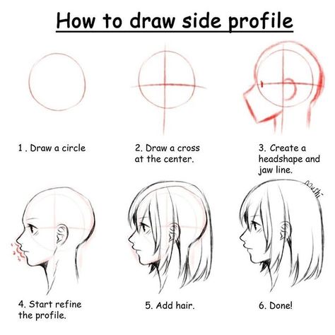 Hey guys check out these great tips on how to draw heads in profile. #drawingtuts #drawingmanga #mangaart #howtodraw #illustration… Draw Side Profile, Hairstyle References, Draw Anatomy, Side View Drawing, Profile Drawing, Face Profile, Drawing Tutorial Face, 얼굴 그리기, Drawing Heads