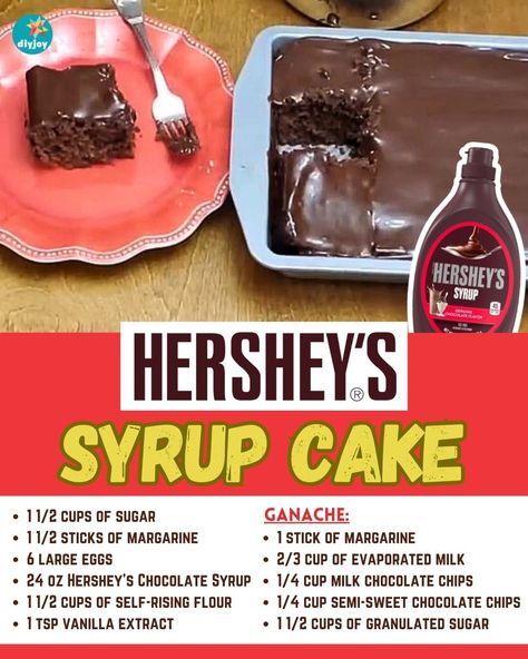 This classic Hershey's Syrup Cake Recipe is a '70s staple you don't want to miss out on. It's quick, easy, and perfect for beginners! via @diyjoycrafts Hersheys Syrup Chocolate Cake, Syrup Cake Recipe, Hershey Cake, Hershey Recipes, Syrup Cake, Hershey Syrup, Dessert Cake Recipes, Hershey Chocolate, Semi Sweet Chocolate Chips