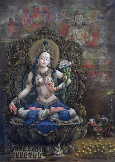 Newari Art, Buddhist Goddess, Tara Goddess, Tibet Art, Nepal Art, Tantra Art, Buddhist Art Drawing, White Tara, Thailand Art