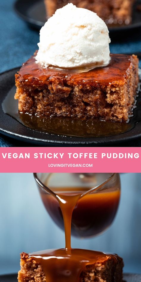 Dairy Free Sticky Toffee Pudding, Vegan Gluten Free Sticky Toffee Pudding, Vegan Toffee Pudding, Vegan Sticky Date Cake, Date Vegan Recipes, Vegan Sticky Date Pudding, Sticky Toffee Date Pudding, Date Pudding Sticky, Vegan Sticky Toffee Pudding