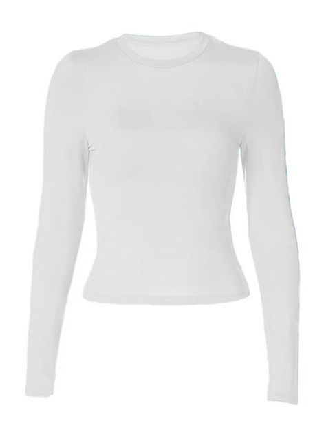 Basic Slim Fit Crop Top Solid Color Long Sleeve Top - AnotherChill Basic Tops Long Sleeve, Basic White Long Sleeve Shirt, Basic White Long Sleeve Tops, Long Sleeve White Top Outfits, Tight White Long Sleeve, White Long Sleeve Shirt Outfit, White Top Long Sleeve, Street Preppy, Chicken Costume