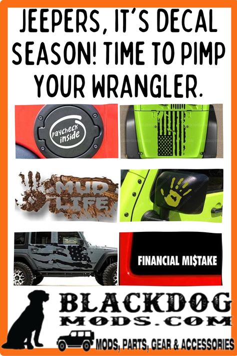 Jeepers, it's decal season! Time to pimp your Wrangler. Jeep Themes Ideas, Jeep Art Drawing, Jeep Wrangler Themes, Jeep Designs Ideas, Jeep Decals For Women, Jeep Decals Vinyls, Jeep Stickers Car Decals, Funny Jeep Decals, Jeep Names Ideas