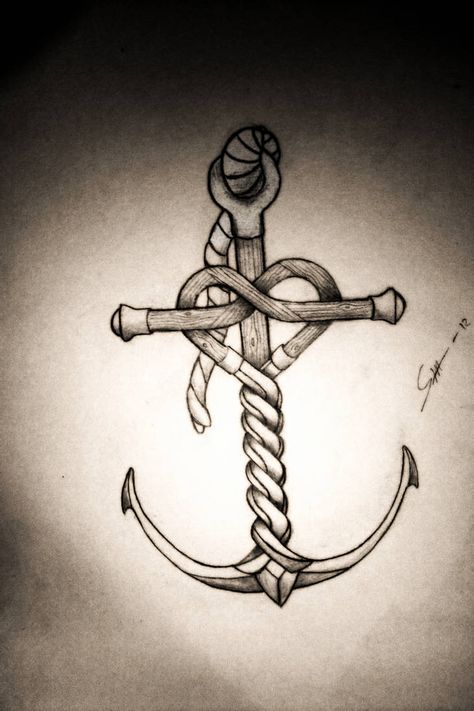 Anchor Tattoo With Heart, Anchor And Heart Tattoo, Men Anchor Tattoo Ideas, Anchor Cross Heart Tattoo, Cross And Anchor Tattoo, Anchor Tattoo Ideas, Tattoo Espalda, Boys With Tattoos, Anchor Cross