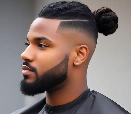 Embrace the trend of a man bun while keeping the sides clean with a mid taper fade for a balanced and stylish appearance. Man Bun Taper, Black Male Haircuts, Taper Fade Black, Mid Taper Fade, Mid Taper, High Top Dreads, Black Man Haircut Fade, Man Bun Beard, Male Haircuts