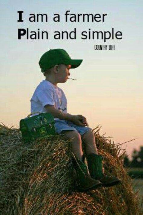 when the land has shaped you early, each season will lead your path  [PHOTO, boy on hay with boots and a lunch/tool box bearing the John Deere logo, plus QUOTE 'I am a farmer, plain and simple.' / repinned per Donna Marshall] Farm Life Quotes, Countryside Life, Barn Party, Farm Kids, Farm Boys, Country Kids, A Farmer, Ranch Life, Down On The Farm