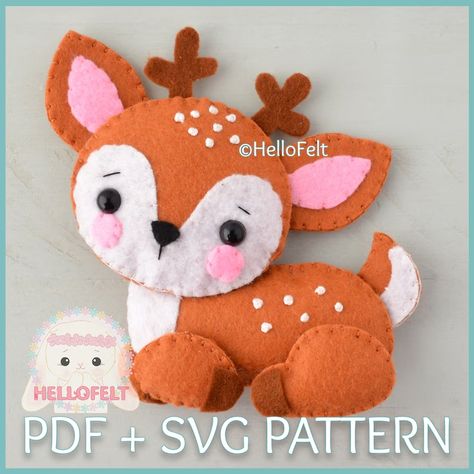 PDF SVG PATTERN: Baby Deer, Felt Animal Pattern. - Etsy Guatemala Felt Template, Felt Animal Pattern, Animal Templates, Hand Stitches, Illustrated Instructions, Applique Stitches, Felt Animal, Felt Christmas Decorations, Coffee Sleeve