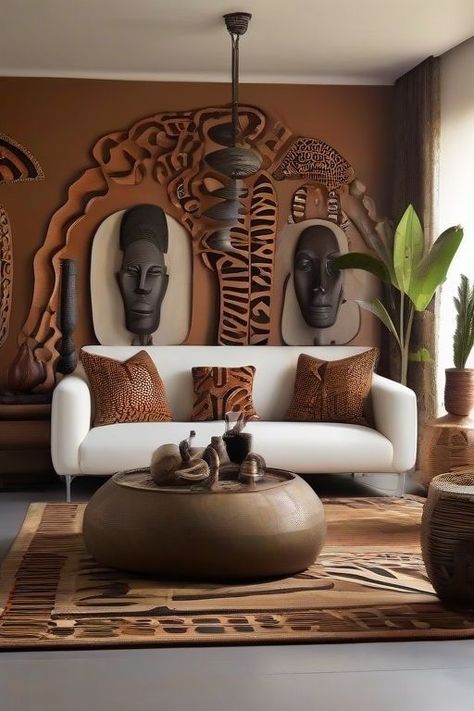 African Decor Living Room, African Living Rooms, Modern African Decor, African Room, Sofa Area Externa, Afrocentric Decor, African Interior Design, African Furniture, African Inspired Decor