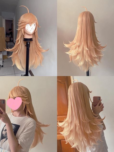 Long Cosplay Wig, Anime Hair Cosplay, Genshin Wigs, Anime Hair Color Ideas, Wigs Anime, Anime Hair Color, Wigs Cosplay, Manga Hair, Wig Styling