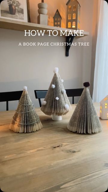 Mel Lloyd on Instagram: "I made these pretty christmas decorations from old books that were no longer wanted. ⁣ Such an easy Christmas craft to do, and it gives old unwanted books another purpose too! ⁣ ⁣ ⁣ ⁣ #christmasdecorations ⁣ #repurposed ⁣ #paperdecoration ⁣ #christmascraft ⁣ #craftideas ⁣ #howtomake" Diy Book Page Christmas Trees, Mod Podge Christmas Tree, Book Trees Christmas, Book Christmas Tree Diy, Book Page Christmas Tree, Christmas Tree Books, Crochet Christmas Ornaments Free Pattern, Christmas Library, Biscuit Decoration