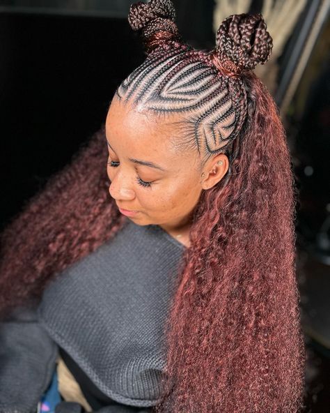 Braids With Curly Hair, Stitch Feed In Braids, A Quick Weave, Half Braids, Natural Hair Box Braids, Feed In Braids Ponytail, Long Braided Hairstyles, Hair Braid Patterns, Lemonade Braids Hairstyles