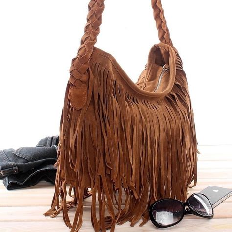 Arrives by Fri, Feb 4 Buy Fashion Celebrity Tassel Suede Fringe Shoulder Messenger Handbag Cross Body Bag at Walmart.com Leather Fringe Bag, Fringe Handbags, Retro Purse, Estilo Hippie, Fringe Purse, Boho Fringe, Messenger Handbags, Fringe Bags, Boho Bags