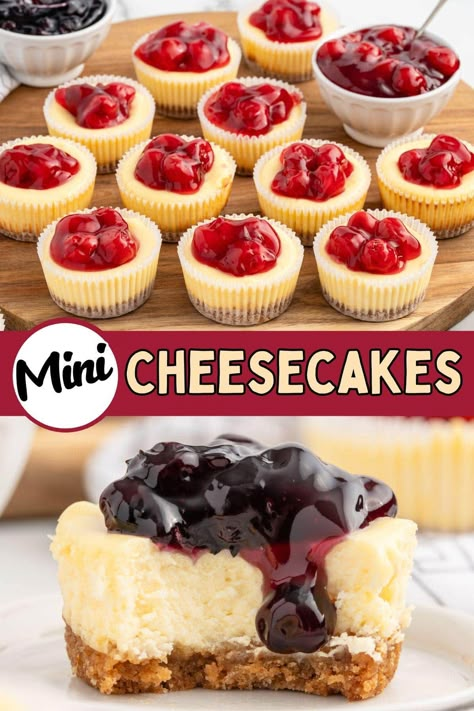 Easy Mini Cheesecakes Mini Cheesecake Cupcakes, Easy Mini Cheesecake Recipe, Easy Mini Cheesecakes, Smooth Cheesecake, Quick Cheesecake, Christmas Breads, Banana Upside Down Cake, Homemade Graham Cracker, New Years Food