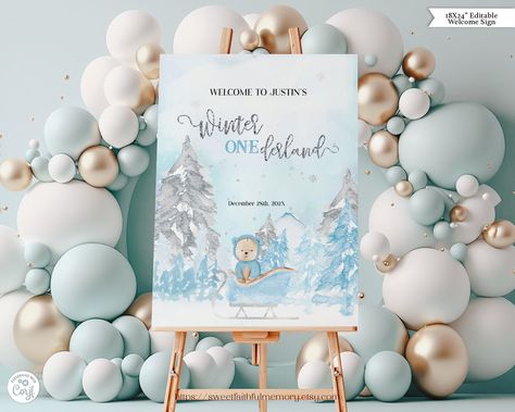 Onederland Birthday Party Boy, Winter Onederland Birthday Party Boy, Winter Birthday Theme, Winter Onederland Party Boy, Winter Themed Birthday Party, Winter Welcome Sign, Winter Birthday Themes, First Birthday Winter, Bday Decor