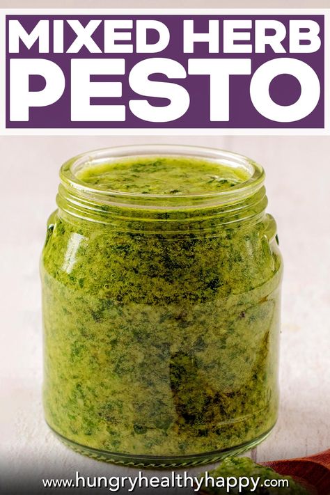 You just can't beat fresh pesto. It's so quick and easy to whizz together in a food processor and it instantly takes any cooked pasta or chicken recipe to the next level. This Mixed Herb Pesto uses a mixture of 4 different herbs, rather than just basil, so it's a great way to reduce food waste. This homemade pesto can also easily be made vegan too. Herb Pesto Recipes, Arugula Pesto Recipe, Pesto Uses, Dinner List, Herb Pesto, Sandwiches Breakfast, Basil Pesto Recipe, Homemade Pesto Recipe, Ic Diet