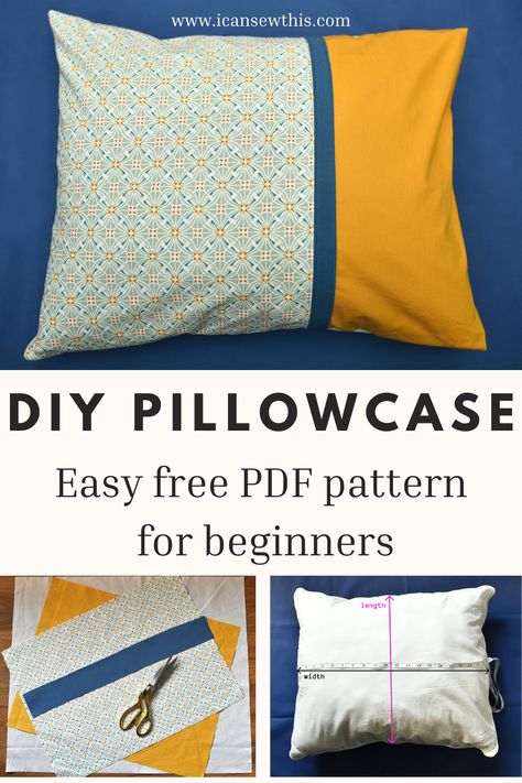 Bring a pop of color into your home with this easy envelope pillowcase tutorial and free pattern. Learn how to make a beautiful pillow cover with French seams and a smart envelope closure. Making a pillowcase is the perfect beginner project! Sewing Pillow Patterns, Sew Pillow Cover, Easy Pillowcase, Pillow Cover Diy, Easy Diy Sewing Projects, Simple Sewing Projects For Beginners, Things To Sew For Kids, Cool Things To Sew, Make A Pillowcase