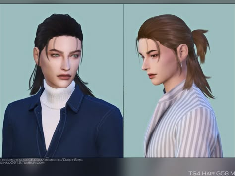 Sims 4 — Male Hair G58 by Daisy-Sims — men's ponytail, half updo 21 colors hat compatible all LODs 13k poly at LOD0 HQ Sims 4 Cc Male Hair Updo, Sims 4 Cc Male Long Hair Ponytail, Sims 4 Cc Half Up Half Down Hair Male, Male Ponytail Sims 4 Cc, Sims 4 Male Hair Ponytail, The Sims 4 Cc Hair Men Long, The Sims 4 Cc Long Hair Male, Sims 4 Cc Mullet Hair, Sims 4 Male Ponytail